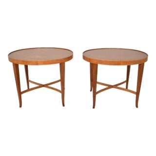 Pair, Barbara Barry Baker Furniture Walnut Oval End Side Table Newly Refinished For Sale