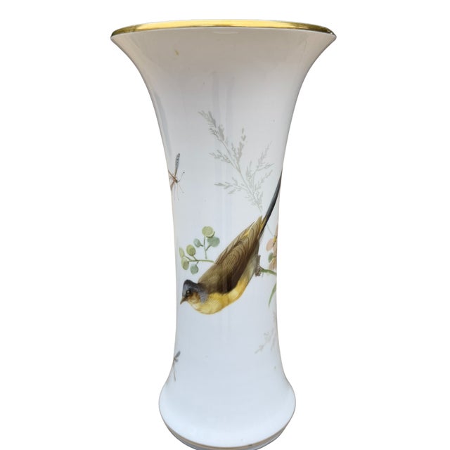 Victorian Antique Meissen Hand Painted Bird & Butterfly Porcelain Trumpet Vase 9.5" For Sale - Image 3 of 16