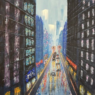 "Cityscape 1" Contemporary Original Expressionist Acrylic Painting by Deb Bossert For Sale