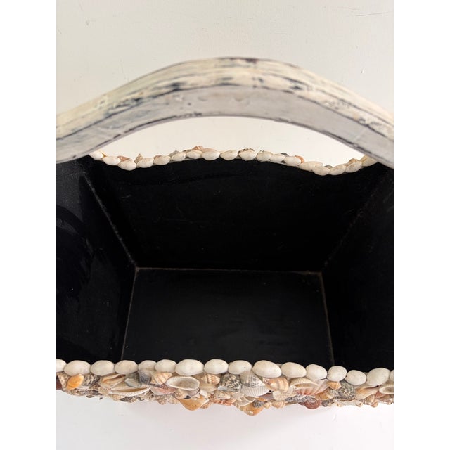 Large Vintage Seashell-Encrusted Wooden Basket With Handle – Handmade Coastal Folk Art Beach House Decor For Sale - Image 10 of 12