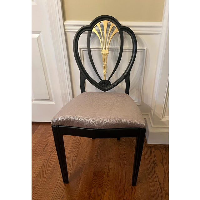 Chairs Dining Mid Century Hepplewhite Black Painted Vintage For Sale - Image 4 of 9