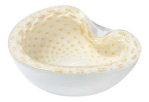 Mid-Century Modern Handblown White & Pearlescent Murano Bowl with Murines