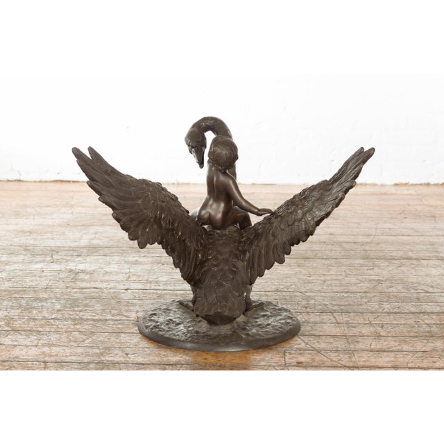 Vintage Greco Roman Style Bronze Sculpture of a Chubby Putto Riding a Swan For Sale In New York - Image 6 of 8
