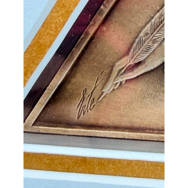 Art Deco Pair of Erté Limited Edition Bronze Medallions in Gold & Black Gilt Frames For Sale - Image 10 of 12