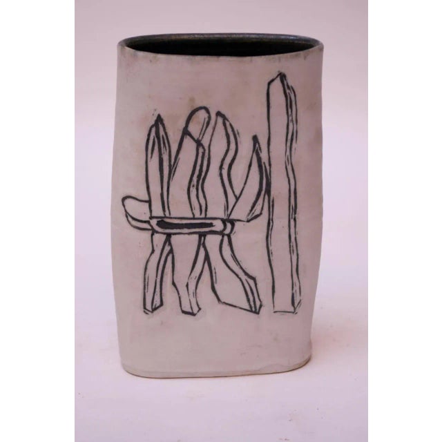 1976 Studio Stoneware Black and White Abstract Floral Vase Signed Pollack For Sale - Image 4 of 9