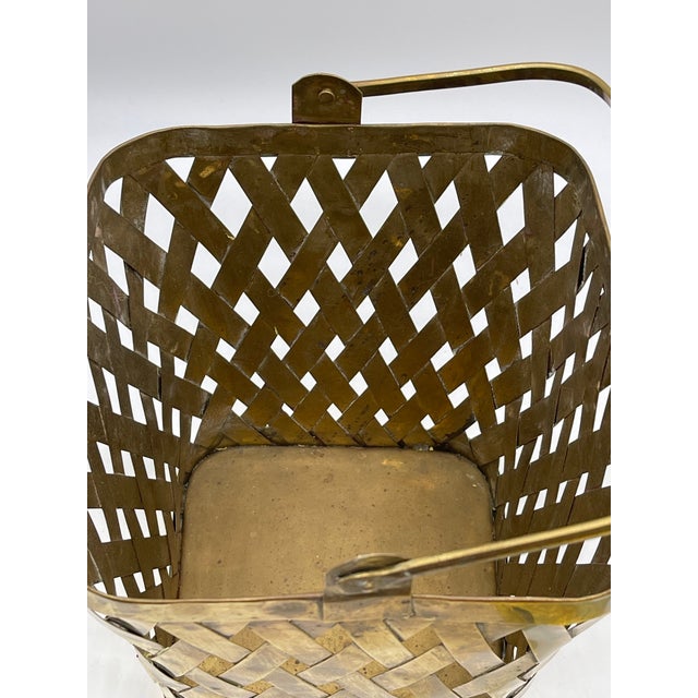 Large Vintage Woven Brass Basket Handled Basket For Sale - Image 10 of 12