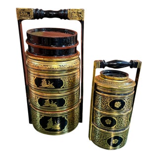 Vintage Burmese Lacquerware Food Baskets- a Pair For Sale