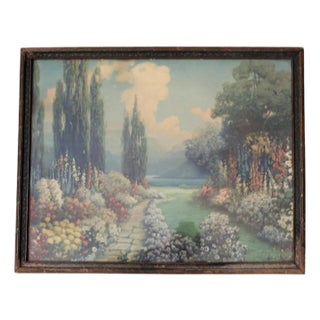 Antique Framed Print "English Garden" by R. Atkinson Fox For Sale