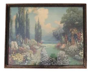 Antique Framed Print "English Garden" by R. Atkinson Fox