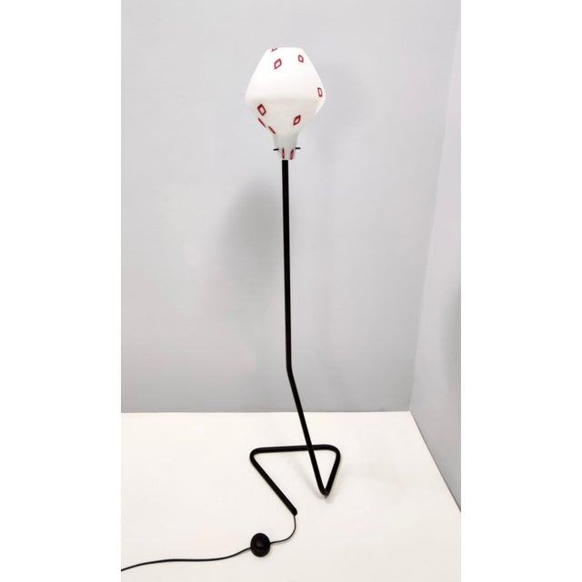 Vintage Floor Lamp with Encased Glass Shade with Red Geometrical Motifs, Italy, 1950s For Sale - Image 15 of 15