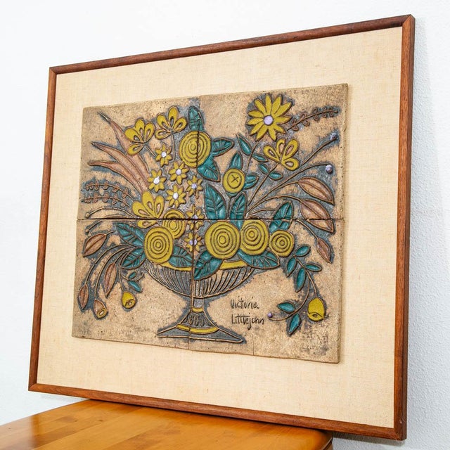 Mid-Century Modern Mid Century Modern Wall Art Ceramic Flowers Studio Plaque Victoria Littlejohn For Sale - Image 3 of 12