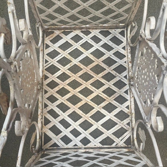 Vintage Victorian French Style White Iron / Lattice Rectangle Basket W/ Leaves/Tiles & Fixed Handle For Sale - Image 18 of 18