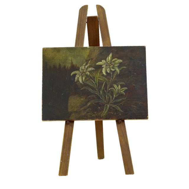 19th Century Miniature Oil on Board Painting of Edelweiss For Sale - Image 5 of 7