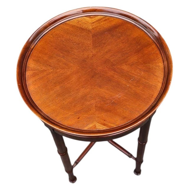 Stunning pair of Vintage Hollywood Regency Bookmatched Cherry Accent Tables by Hekman Furniture Exquisite Craftsmanship:...