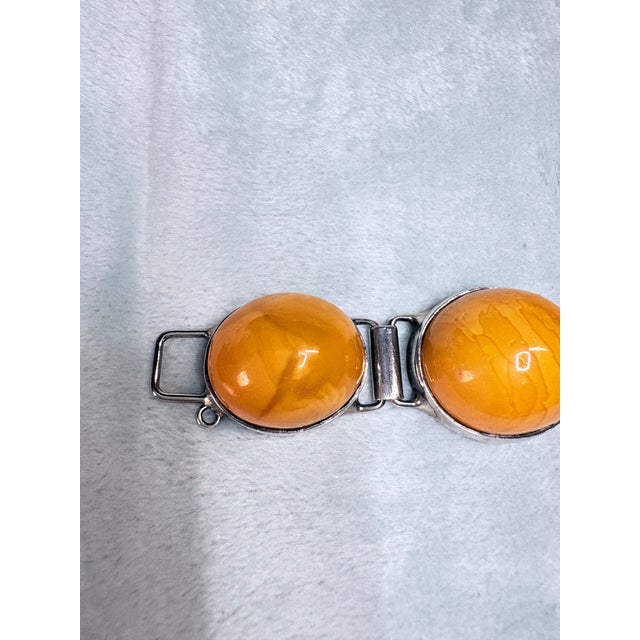 Vintage Polish Baltic Egg Yolk Amber Sterling Silver Bracelet Gdansk 56.9g For Sale In Salt Lake City - Image 6 of 15