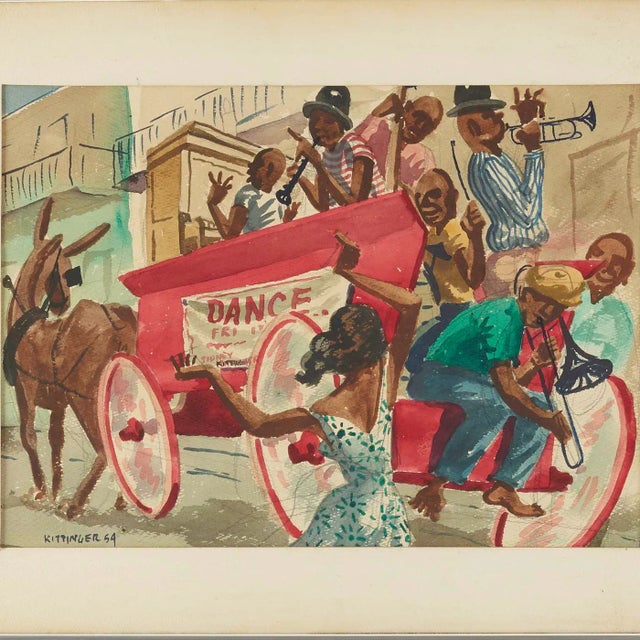 Watercolor painting of New Orleans French Quarter by artist Sydney Kit Kittinger (b. 1921-d. 1997) painted in 1954, signed...
