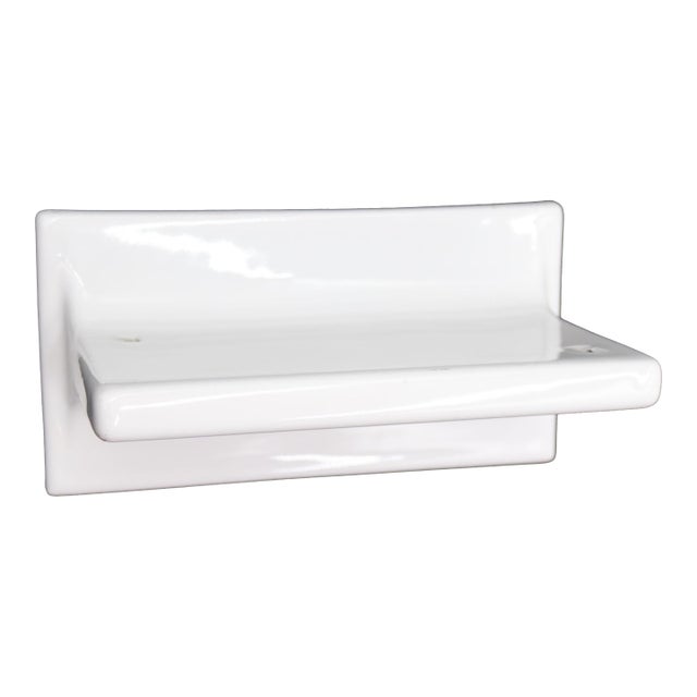 Reclaimed Rectangular White Ceramic Bathroom Shelf For Sale