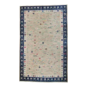 1950s Vintage Bessarabia Romanian Mansion Size Beige Plants Trees Hand-Woven Kilim Rug - 11’1” X 19’