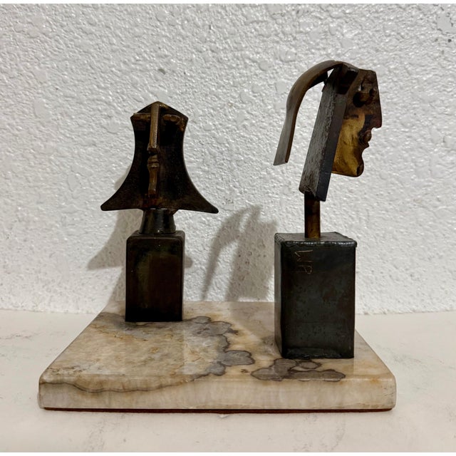Carlos De La Mota, Carlos De La Mota Argentina Cubist Wrought Iron Sculpture Marble Base, Brutalist For Sale - Image 11 of 15