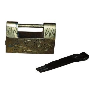 Vintage Small Chinese Horizontal Brass Lock For Sale