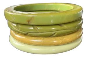 1960s Set of Four Green Bakelite Style Bangle Bracelets