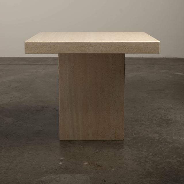 Michael Taylor 1980s Travertine Marble Square Dining Table Italian Stone Michael Taylor Style For Sale - Image 4 of 11
