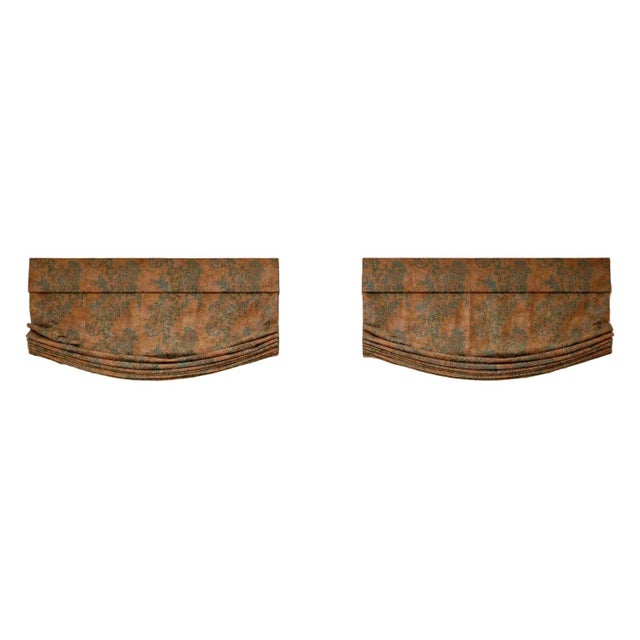 A matched pair of custom-crafted Roman window treatments featuring a luxury woven silk jacquard face fabric. The design...