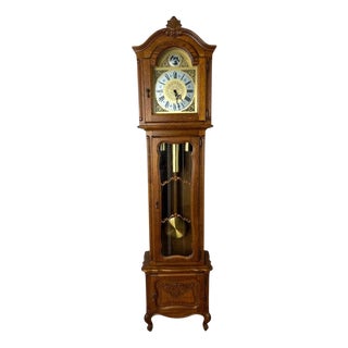Vintage French Louis Style Oak Grandfather Clock For Sale