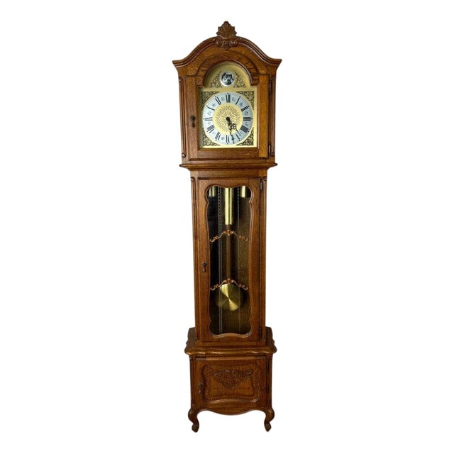 Vintage French Louis Style Oak Grandfather Clock For Sale
