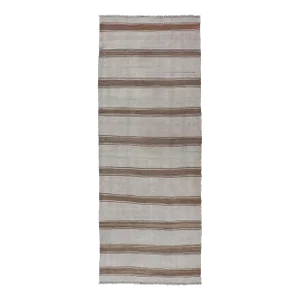 Mid 20th Century Minimalist Design Vintage Turkish Kilim Runner With Grey Brown and Taupe