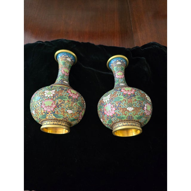 Green Vintage Chinese Mid Century Museum Pr Cloisonne Vases For Sale - Image 8 of 12