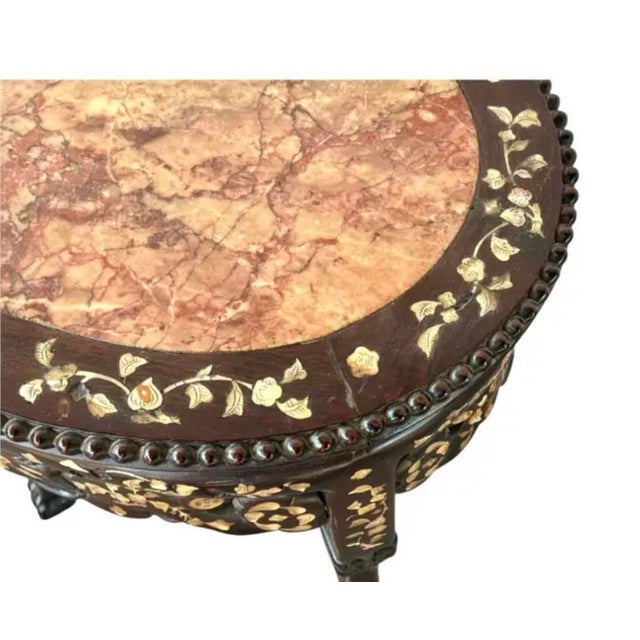 Chinese Rosewood and Mother-of-Pearl Inlaid Marble Top Plant Stand For Sale - Image 12 of 16