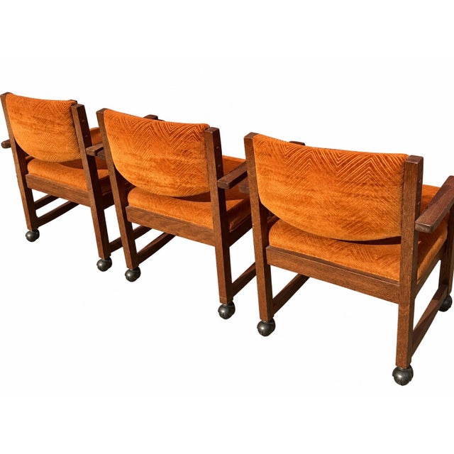 Burnt Orange 1970's Bernhardt Mid Century Modern Burnt Orange Velvet Rolling Dining Chairs - Set of 4 For Sale - Image 8 of 11