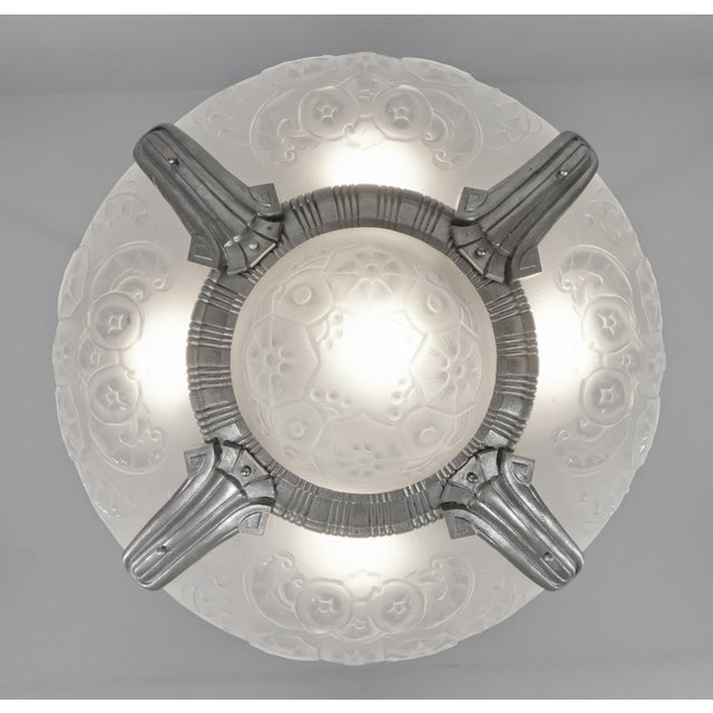 1920s Petitot & Muller Freres French Art Deco Multi-Light Chandelier 1930s - Floral Glass For Sale - Image 5 of 15