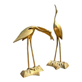 Vintage Polished Brass Cranes - Set of 2 For Sale