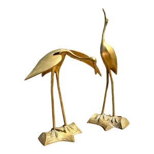 Vintage Polished Brass Cranes - Set of 2