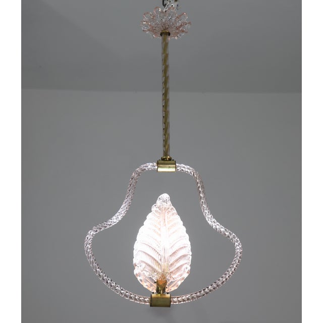Glass 1950s Mid Century Modern Pink Leaf Murano Glass Chandelier by Barovier E Toso For Sale - Image 7 of 16