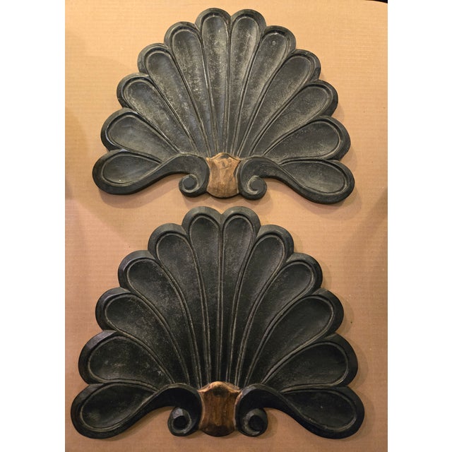 1980s Pair of Vintage House Parts Wood Carved Garden Plaques With Distressed Finish For Sale - Image 5 of 6