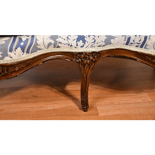 1900s Antique French Louis XV Walnut High-Back & Spring-Seat Loveseat / Settee For Sale - Image 9 of 16