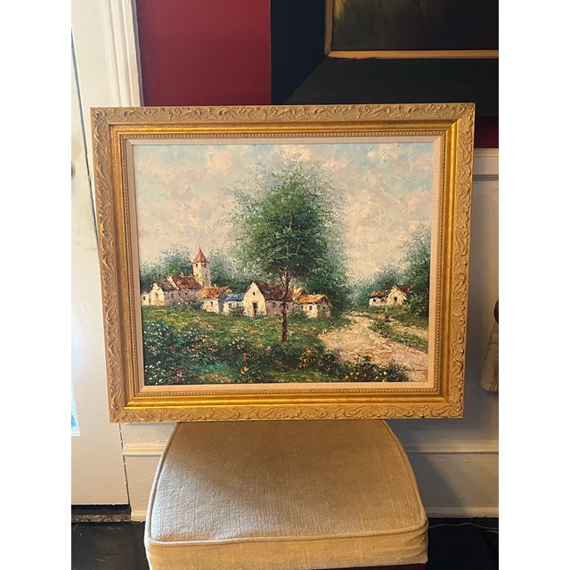 Abstract Expressionism Original European Village Landscape Oil on Canvas Painting - Signed Theo Rauscher For Sale - Image 3 of 11