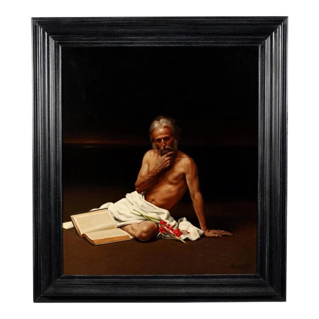 Large Allegory Oil Painting in Frame by Greek Artist Angelos Panayiotou For Sale