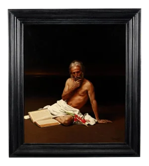 Large Allegory Oil Painting in Frame by Greek Artist Angelos Panayiotou