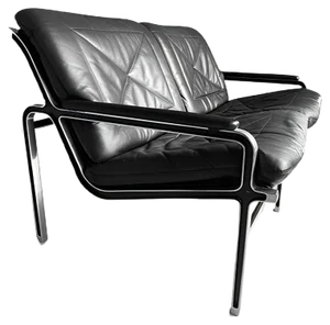 Mid-Century Aluminium and Black Leather Sofa by Andre Vanden Beuck