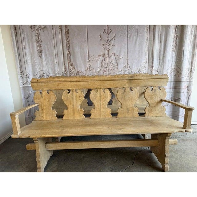 Rustic Hand-Carved Oak Benches, Pair, Folk Art / Spanish Colonial Style For Sale - Image 4 of 17