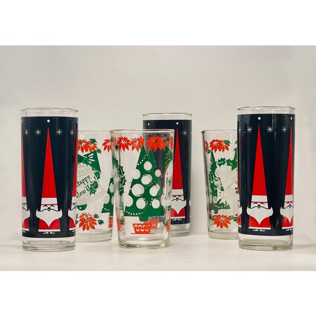 Glass Vintage Christmas Glasses- Set of Six For Sale - Image 7 of 9