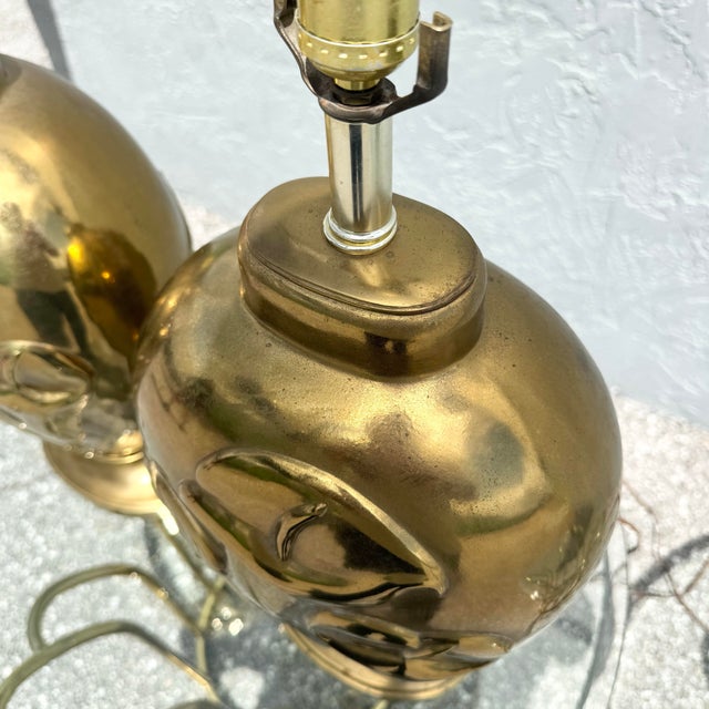 1980s Art Deco Dolbi Cashier Style Brass Tulip Table Lamps - A Pair For Sale - Image 5 of 10
