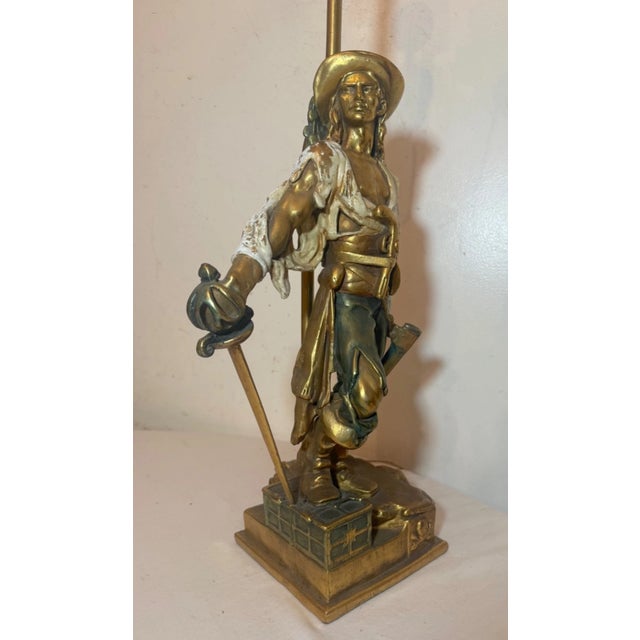 Bronze Huge Antique Patinated Bronze Clad Captain Kidd Pirate Figural Table Lamp For Sale - Image 8 of 13
