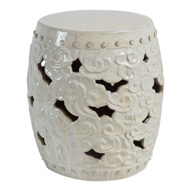 White Ceramic Barrel Cloud Garden Stool Chairish