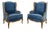 Louis XV Style Wingback Lounge Chairs in Blue Velvet, Set of 2 For Sale