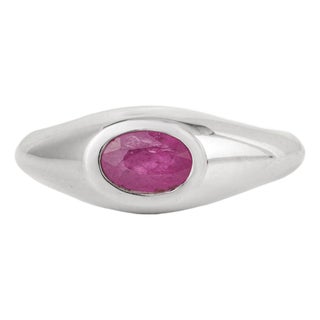 14k White Gold Natural Mozambique Ruby Chic Signet Ring Size 8 For Sale